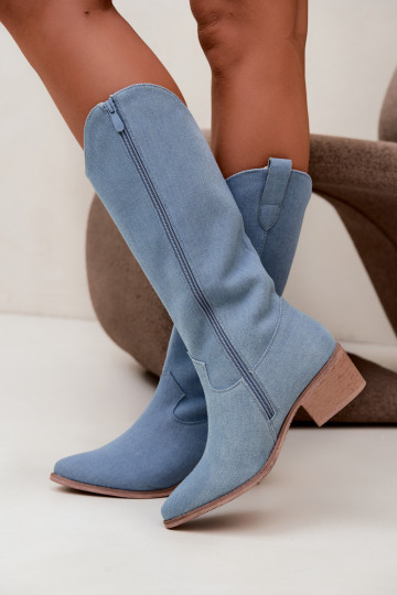 Botas altas de mujer estilo cowboy con tacón de mezclilla Zareya 2