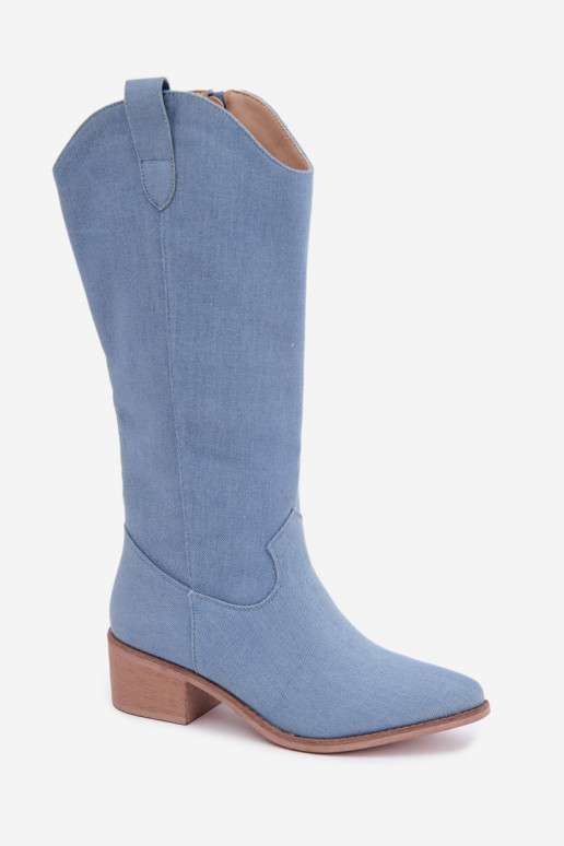 Botas altas de mujer estilo cowboy con tacón de mezclilla Zareya