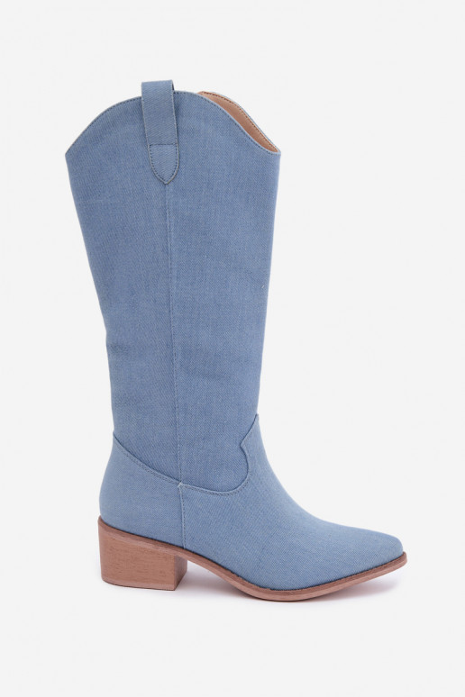 Botas altas de mujer estilo cowboy con tacón de mezclilla Zareya