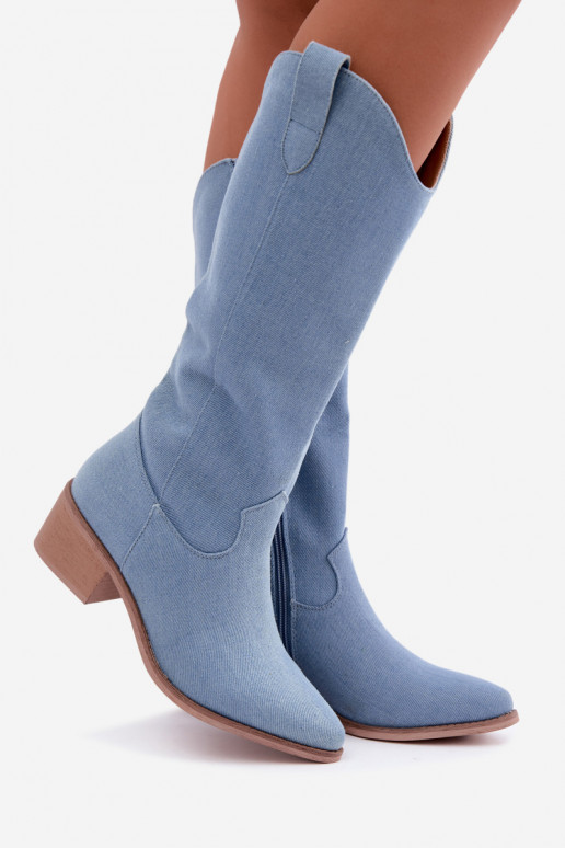 Botas altas de mujer estilo cowboy con tacón de mezclilla Zareya