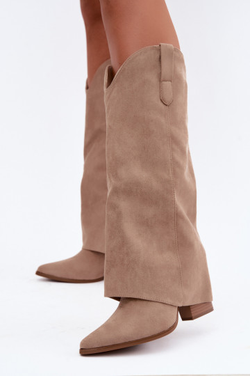 Botas altas de mujer estilo cowboy con tacón en color arena Kalena 2