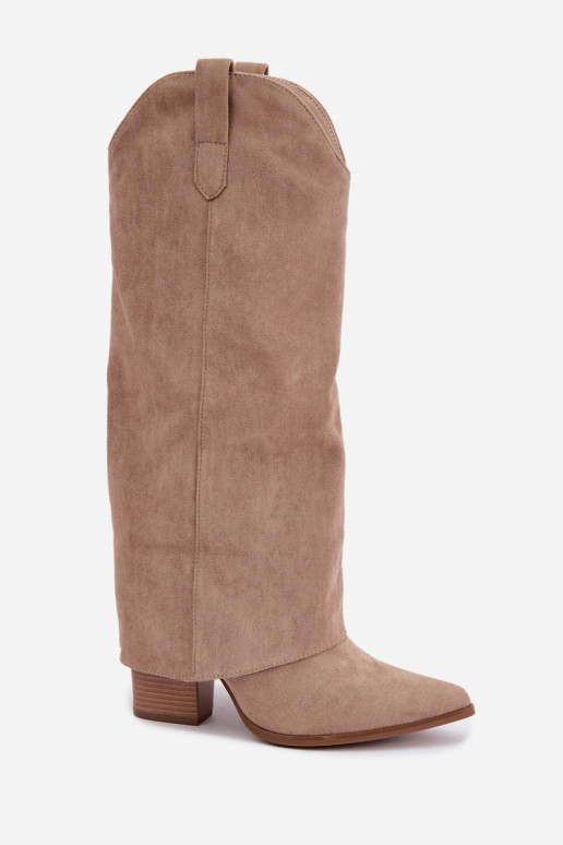 Botas altas de mujer estilo cowboy con tacón en color arena Kalena