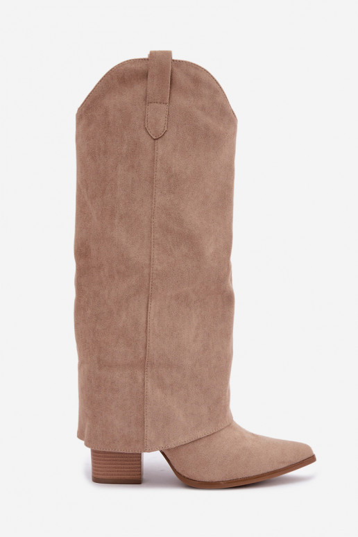 Botas altas de mujer estilo cowboy con tacón en color arena Kalena