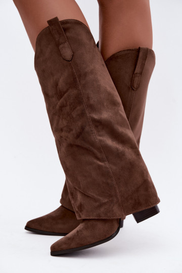 Botas altas de mujer estilo cowboy con tacón marrón Kalena
