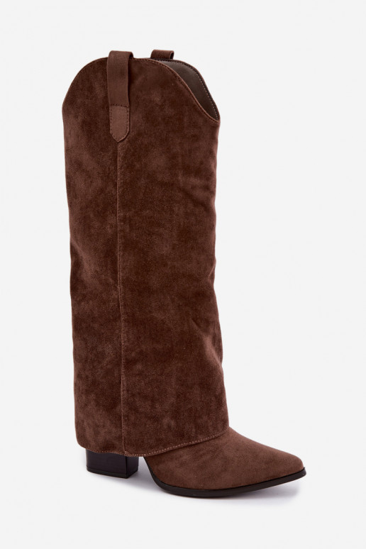 Botas altas de mujer estilo cowboy con tacón marrón Kalena