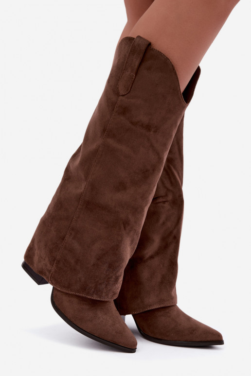Botas altas de mujer estilo cowboy con tacón marrón Kalena