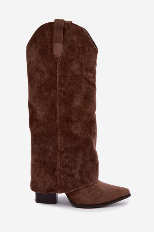 Botas altas de mujer estilo cowboy con tacón marrón Kalena