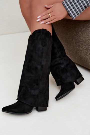 Botas altas de mujer estilo cowboy con tacón negro Kalena