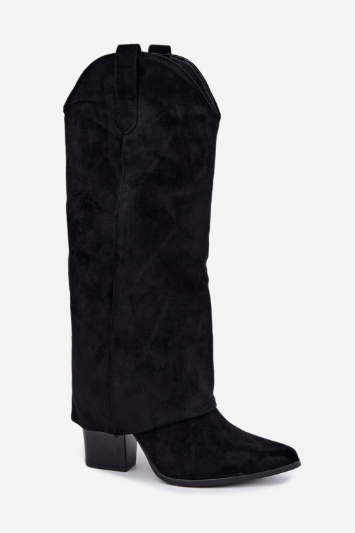 Botas altas de mujer estilo cowboy con tacón negro Kalena