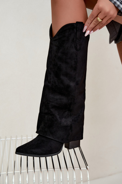 Botas altas de mujer estilo cowboy con tacón negro Kalena