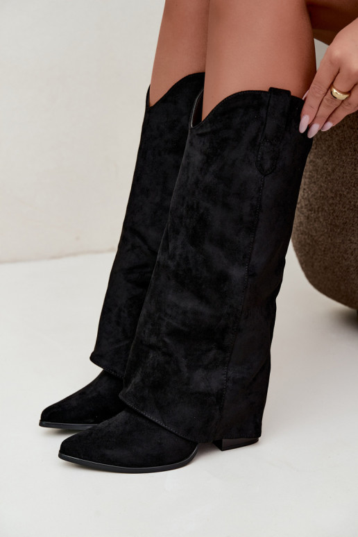 Botas altas de mujer estilo cowboy con tacón negro Kalena
