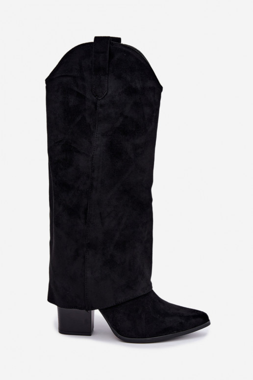 Botas altas de mujer estilo cowboy con tacón negro Kalena