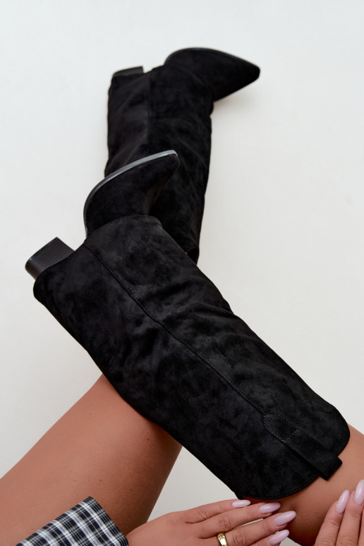 Botas altas de mujer estilo cowboy con tacón negro Kalena
