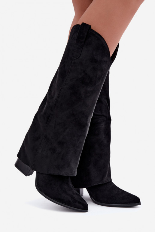 Botas altas de mujer estilo cowboy con tacón negro Kalena