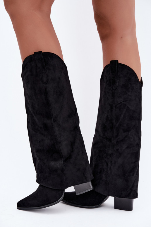 Botas altas de mujer estilo cowboy con tacón negro Kalena