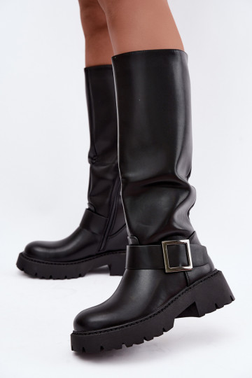 Botas altas de mujer aisladas con hebillas en negro Glena 2