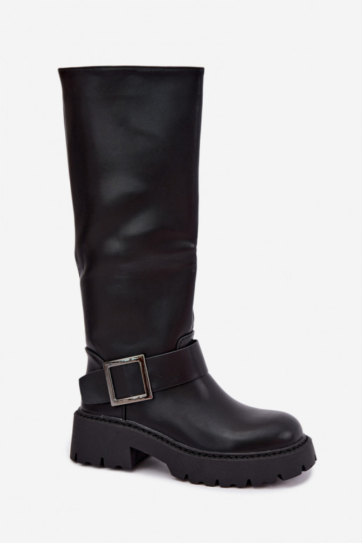 Botas altas de mujer aisladas con hebillas en negro Glena