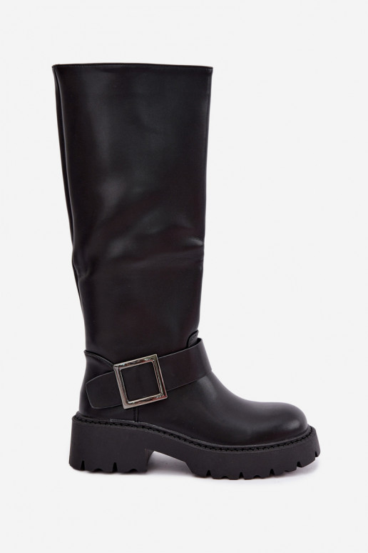 Botas altas de mujer aisladas con hebillas en negro Glena
