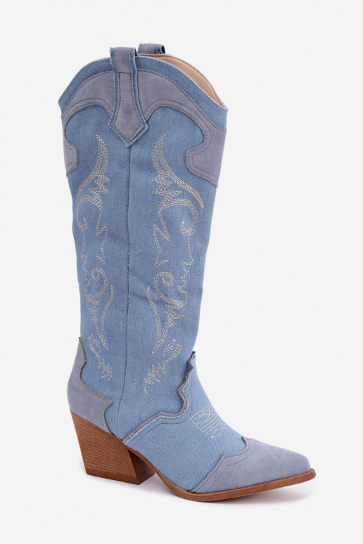 Botas altas de mujer estilo cowboy con tacón de mezclilla Talora