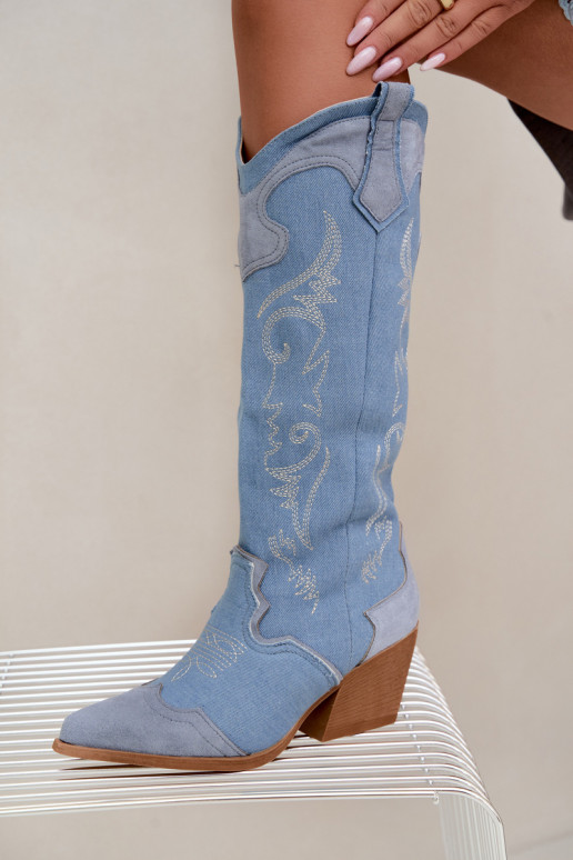 Botas altas de mujer estilo cowboy con tacón de mezclilla Talora
