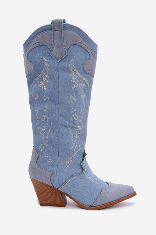 Botas altas de mujer estilo cowboy con tacón de mezclilla Talora