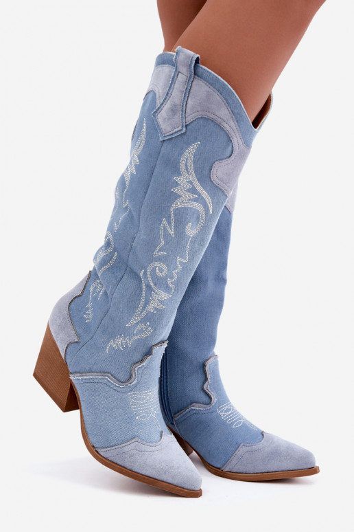 Botas altas de mujer estilo cowboy con tacón de mezclilla Talora