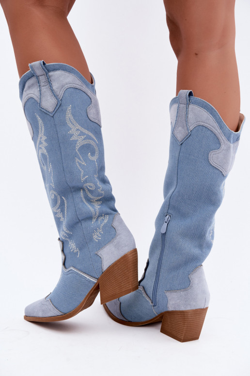 Botas altas de mujer estilo cowboy con tacón de mezclilla Talora