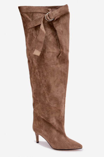 Botas altas de mujer slip-on con tacón en color arena Rosena 2
