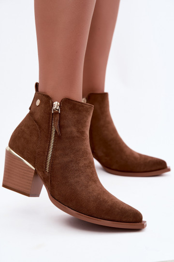 Botines de mujer estilo cowboy con cremallera decorativa en marrón Jarelia