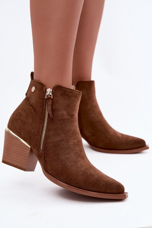 Botines de mujer estilo cowboy con cremallera decorativa en marrón Jarelia