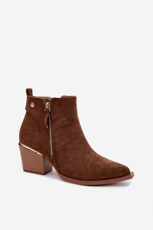 Botines de mujer estilo cowboy con cremallera decorativa en marrón Jarelia