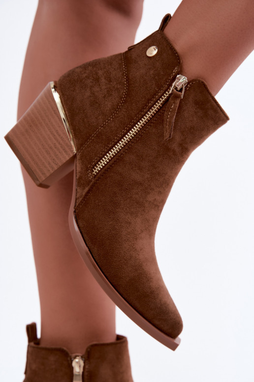 Botines de mujer estilo cowboy con cremallera decorativa en marrón Jarelia