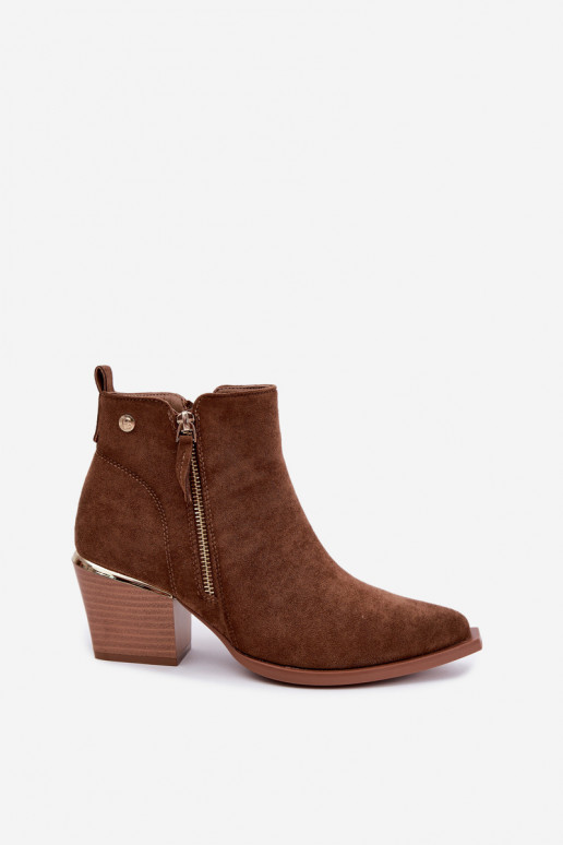 Botines de mujer estilo cowboy con cremallera decorativa en marrón Jarelia