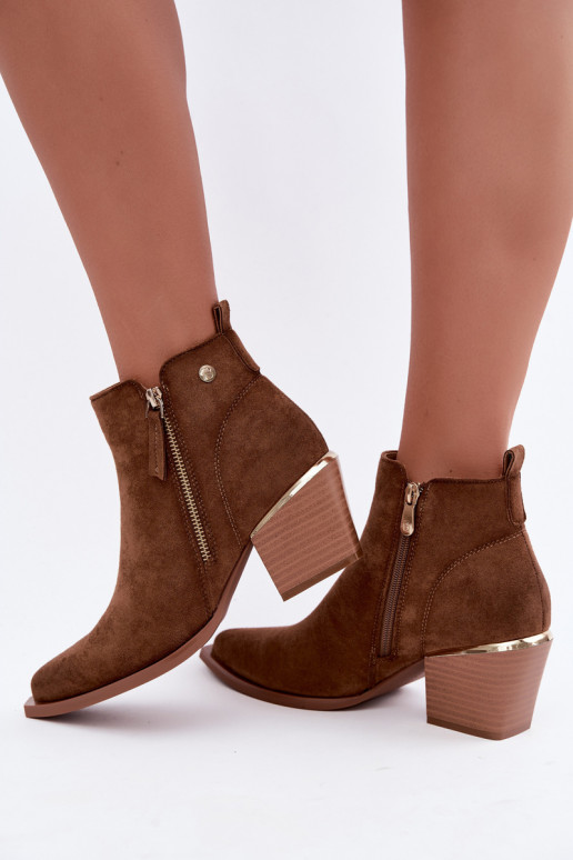 Botines de mujer estilo cowboy con cremallera decorativa en marrón Jarelia