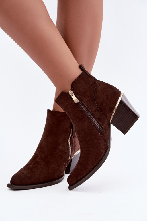 Botines de estilo cowboy con cremallera decorativa, chocolate Jarelia