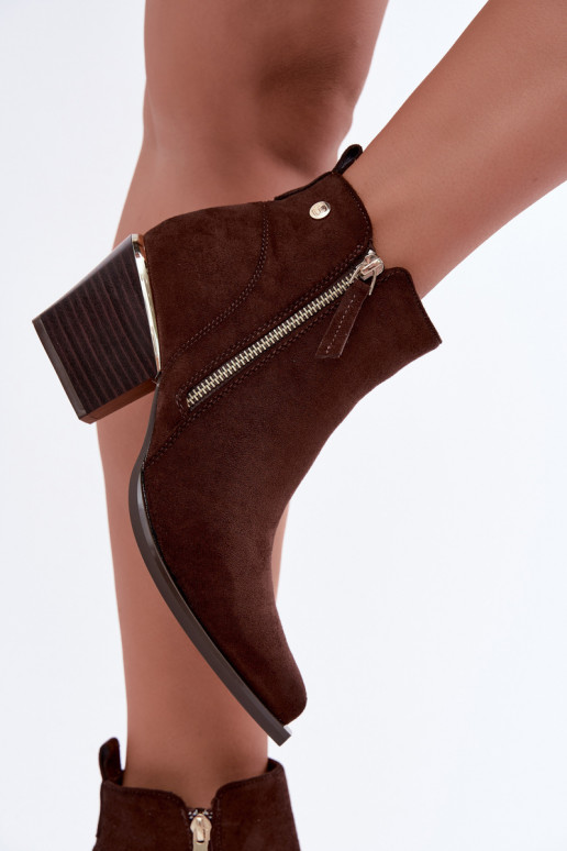 Botines de estilo cowboy con cremallera decorativa, chocolate Jarelia