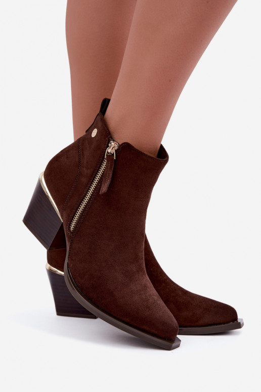 Botines de estilo cowboy con cremallera decorativa, chocolate Jarelia