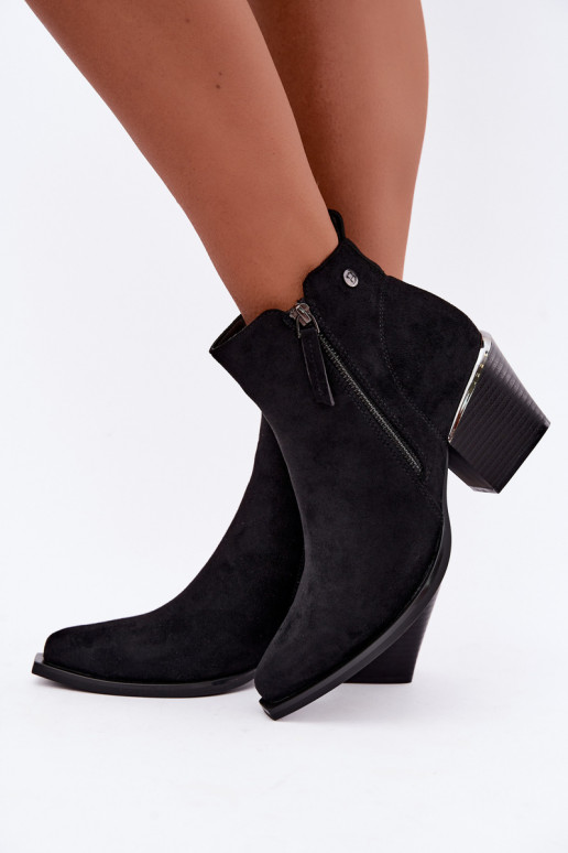 Botines de estilo cowboy con cremallera decorativa, negro Jarelia