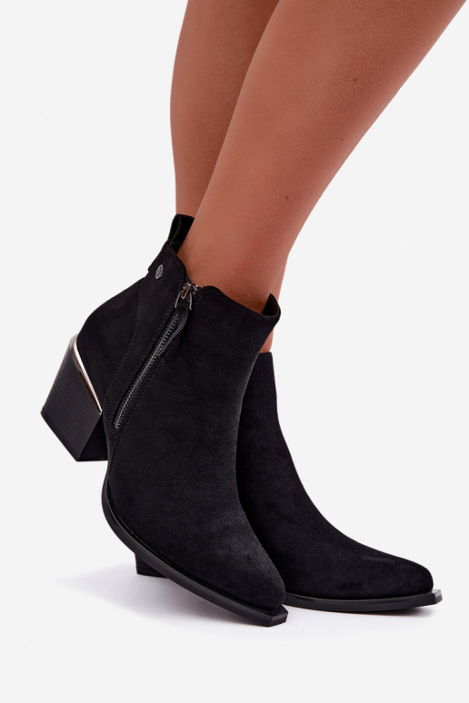 Botines de estilo cowboy con cremallera decorativa, negro Jarelia