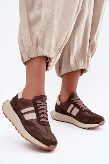 Piel de gamuza Zapatillas modelo zapatos. con una plataforma Zazoo N1291 CzekoladoAe