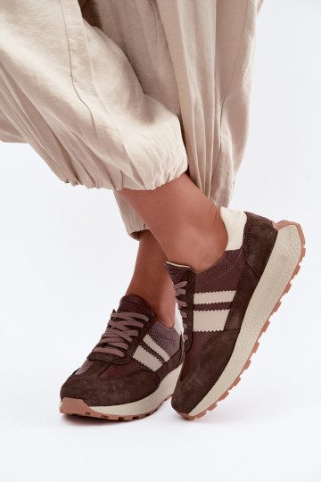 Piel de gamuza Zapatillas modelo zapatos. con una plataforma Zazoo N1291 CzekoladoAe 2