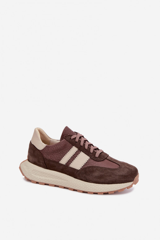 Piel de gamuza Zapatillas modelo zapatos. con una plataforma Zazoo N1291 CzekoladoAe