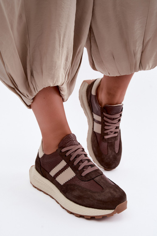 Piel de gamuza Zapatillas modelo zapatos. con una plataforma Zazoo N1291 CzekoladoAe