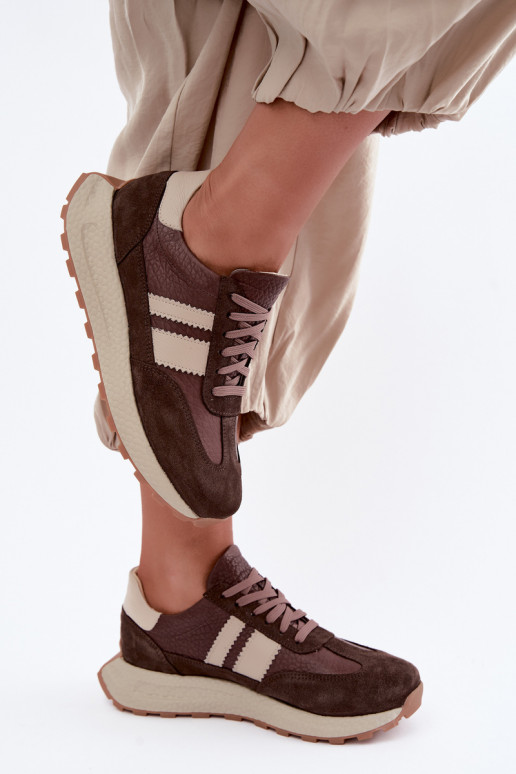 Piel de gamuza Zapatillas modelo zapatos. con una plataforma Zazoo N1291 CzekoladoAe