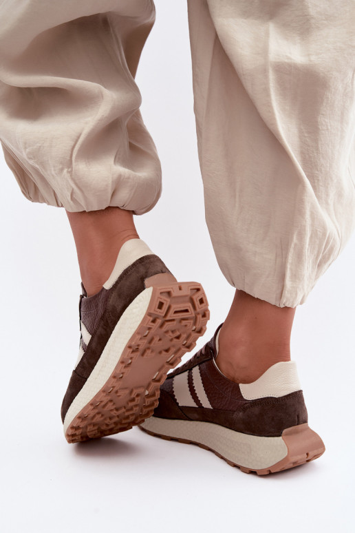 Piel de gamuza Zapatillas modelo zapatos. con una plataforma Zazoo N1291 CzekoladoAe
