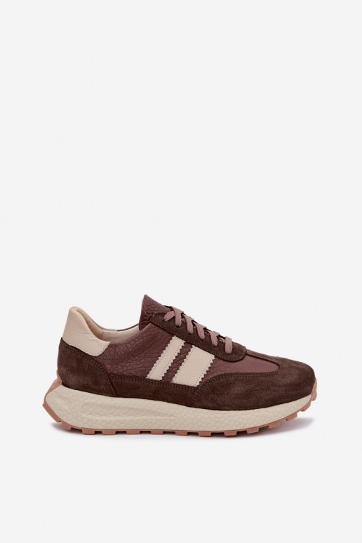 Piel de gamuza Zapatillas modelo zapatos. con una plataforma Zazoo N1291 CzekoladoAe