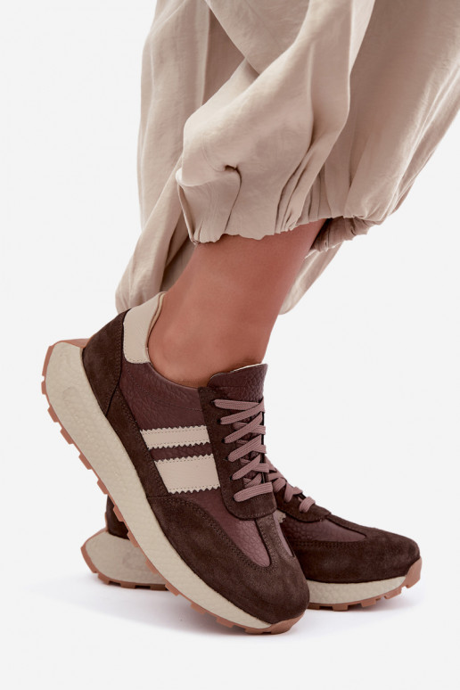 Piel de gamuza Zapatillas modelo zapatos. con una plataforma Zazoo N1291 CzekoladoAe