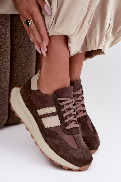 Piel de gamuza Zapatillas modelo zapatos. con una plataforma Zazoo N1291 CzekoladoAe