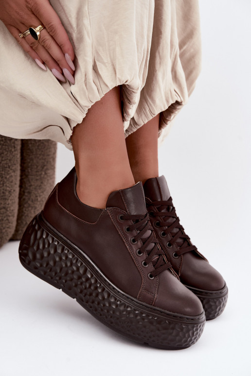 Piel Zapatillas modelo zapatos. con una plataforma Zazoo N1000S4 CzekoladoAe