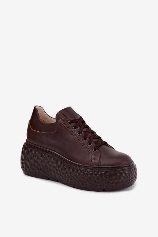 Piel Zapatillas modelo zapatos. con una plataforma Zazoo N1000S4 CzekoladoAe